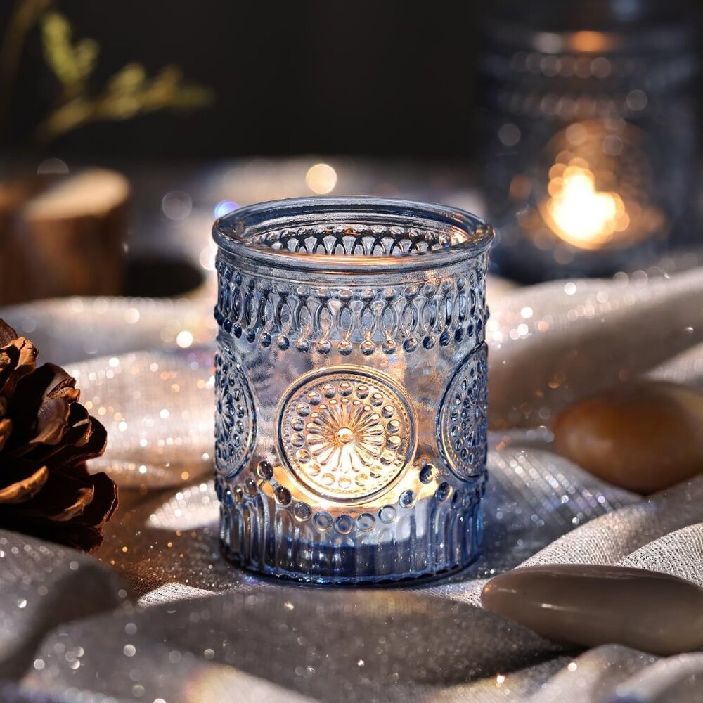 Blue Glass Votive Candle Holders Set of 36- for Tea Light Candles